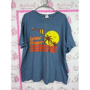 T-shirt Blue 'Island Hopper' Graphic Tee with Yellow Sun and Orange Accents
